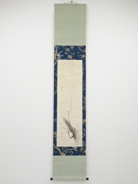 JAPANESE HANGING SCROLL / HAND PAINTED / PLUM BLOSSOMS / BY UZAEMON ICHIMURA